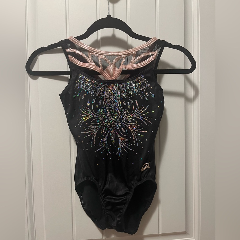 GK black + light pink sparkly leotard